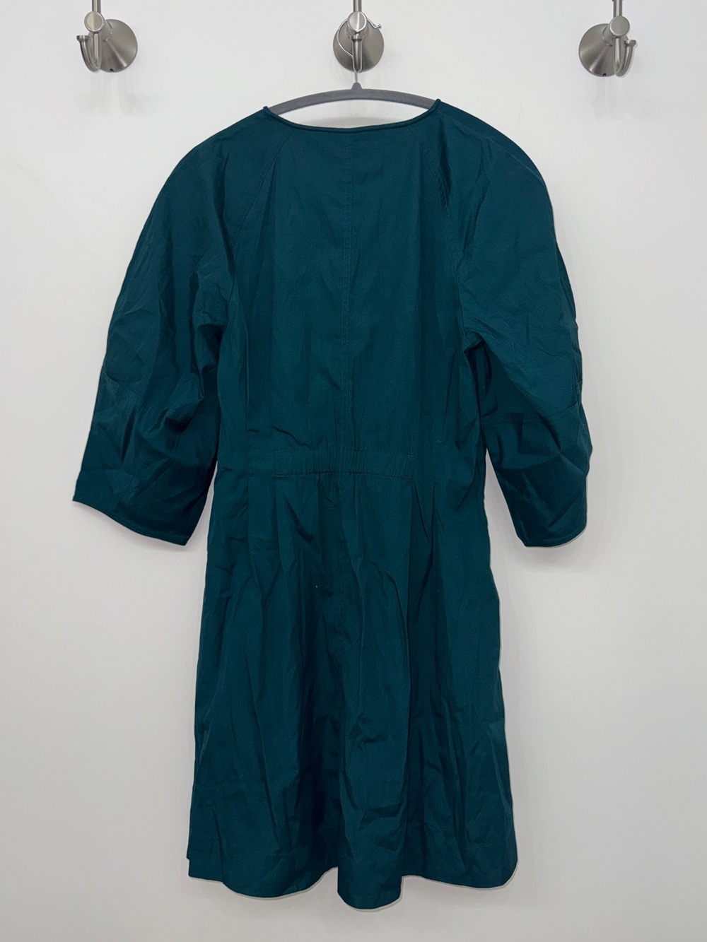 Madewell Sculptural-Sleeve Pleated Mini Shirt Dress Teal Green fit and flare - Picture 8 of 12